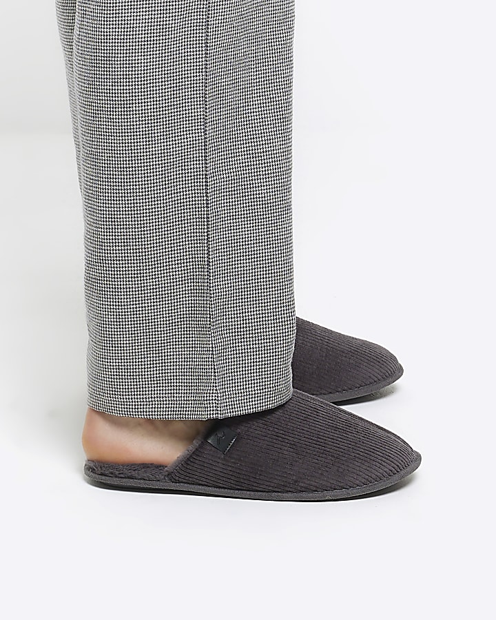 Grey corduroy slippers | River Island