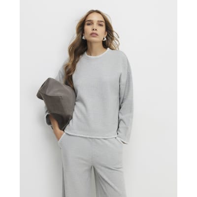 Grey Cosy Long Sleeve Whipstitch Top