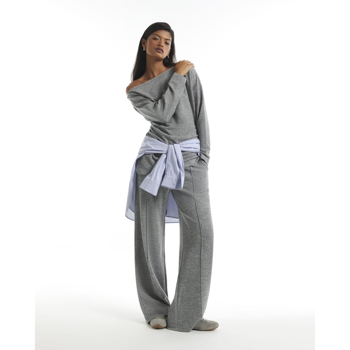 River Island Grey Cosy Marl Wide Leg Trousers — photo 1 of 1