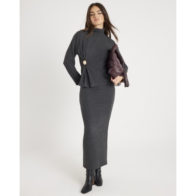 Grey Cosy Midi Skirt