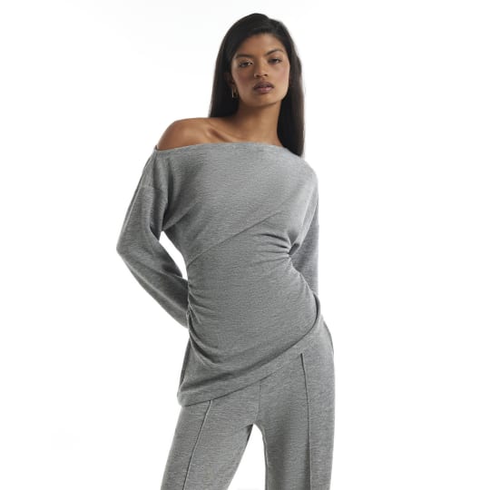 River Island Grey Cosy Off The Shoulder Asymmetric Top