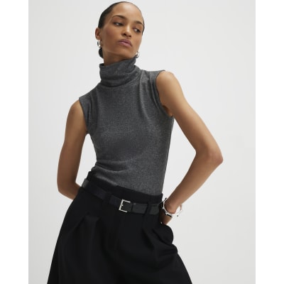 Grey Cosy Sleeveless Cowl Neck Top