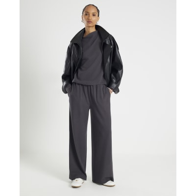 Grey Cosy Wide Leg Trousers