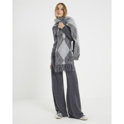 Grey Cosy Wide Leg Trousers