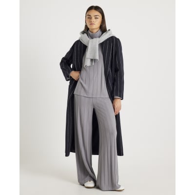 Grey Cosy Wide Ribbed Trousers