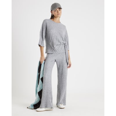 Grey Cosy Wide Ribbed Trousers