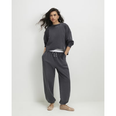 Grey Cotton Blend Burnout Cuffed Joggers