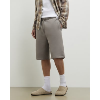 Grey Cotton Blend Drawstring Bermuda Shorts