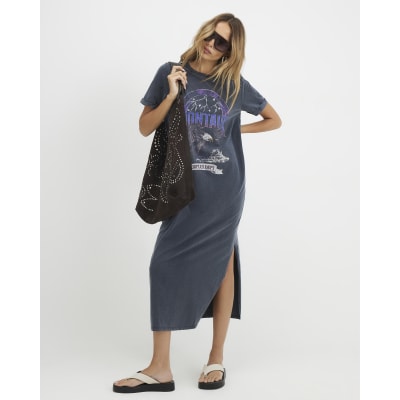 river island grey dress Buy River Island Grey Long Sleeve Tie Side Cosy Maxi Dress from Next USA