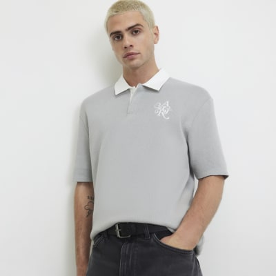 Grey Cotton Knitted Rugby Shirt