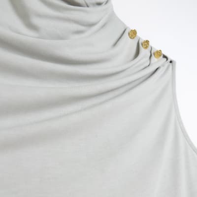 Grey cowl high neck tank top