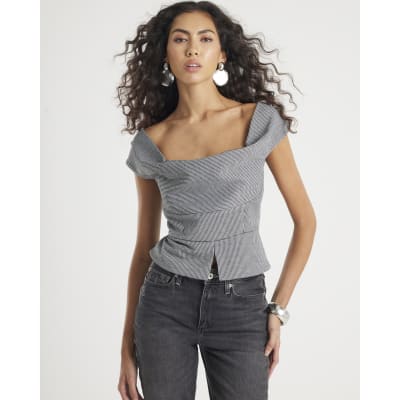 Grey Cowl Neck Corset Top