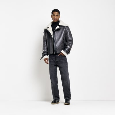 river island faux shearling aviator jacket