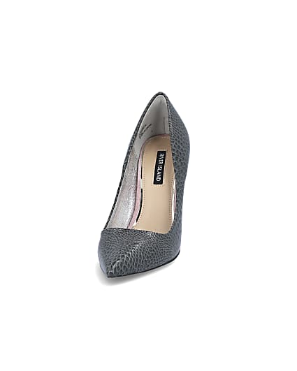 360 degree animation of product Grey croc skinny heel court shoes frame-22