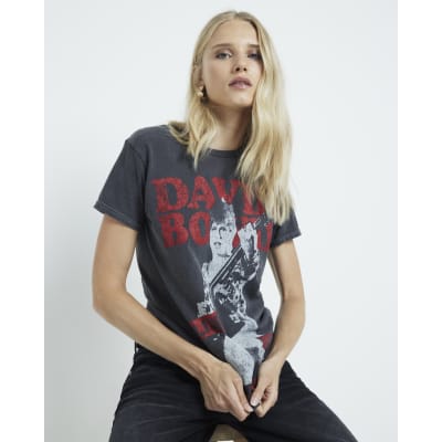 Grey David Bowie graphic t-shirt | River Island