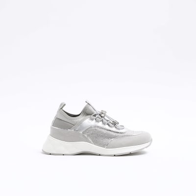 Grey diamante slip on trainers | River Island