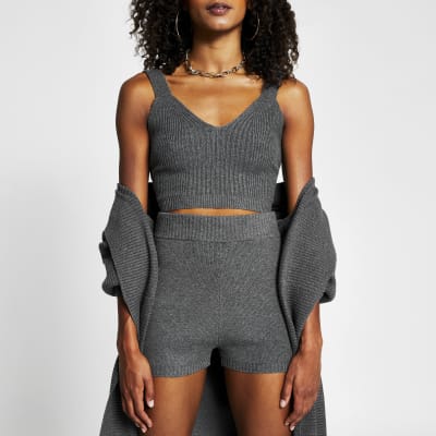 Grey directional ribbed bralet top