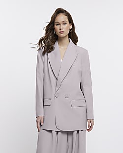 Grey double breasted relaxed blazer