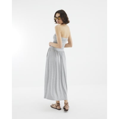 Grey Drape Bandeau Midi Dress | River Island