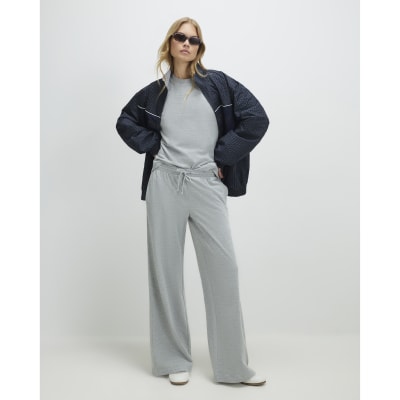 Grey Drawstring Wide Leg Joggers