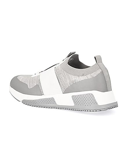 360 degree animation of product Grey elasticated knitted runner trainers frame-5