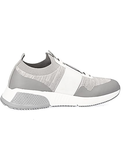 360 degree animation of product Grey elasticated knitted runner trainers frame-14