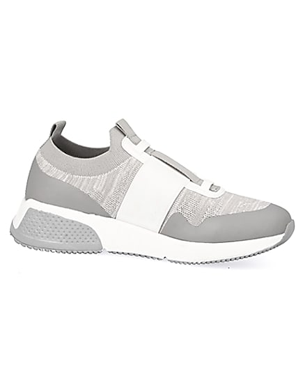 360 degree animation of product Grey elasticated knitted runner trainers frame-16