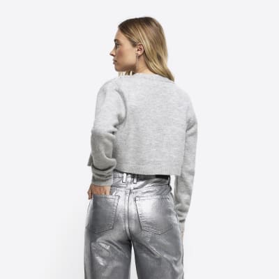 Grey embellished cardigan vest set River Island