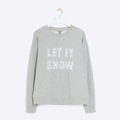 Grey embellished Christmas sweatshirt | River Island