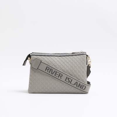 River Island Pouchette Ri Monogram Cross Body Handbag in Gray