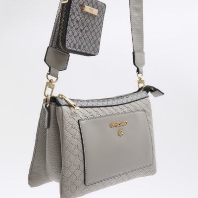 River Island Panelled Cross Body Bag in Gray