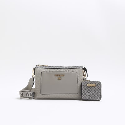 Grey Ri Monogram Mini Crossbody Bag from River Island on 21 Buttons