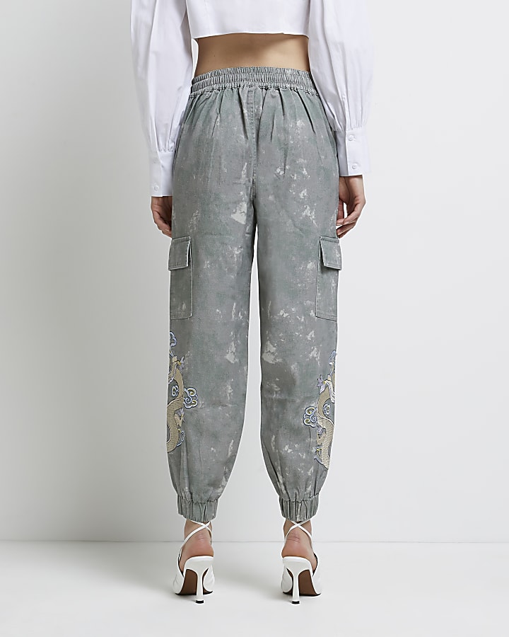 Grey embroidered cargo trousers