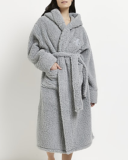 Grey embroidered dressing gown
