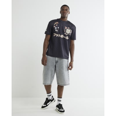 Grey Embroidered Pocket Denim Jorts