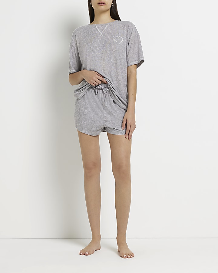 Grey embroidered pyjama shorts