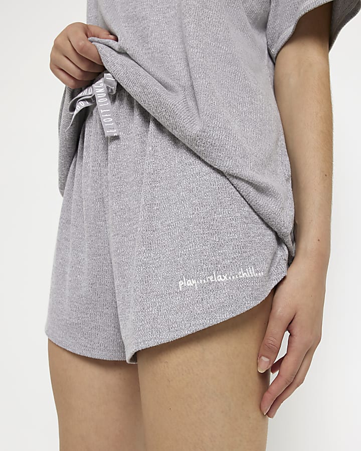 Grey embroidered pyjama shorts