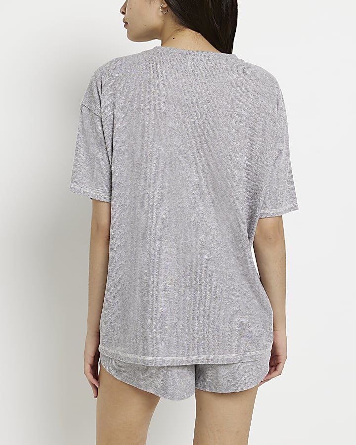 Grey embroidered pyjama top