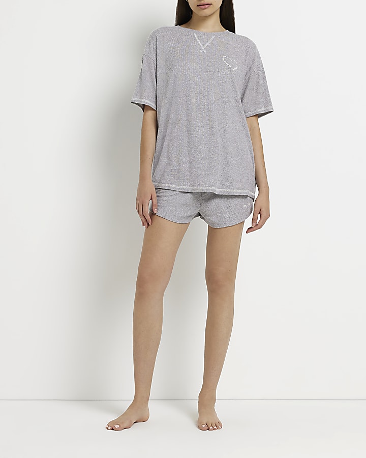 Grey embroidered pyjama top