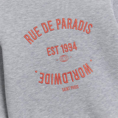 Grey Embroidered Slogan Crew Neck Sweatshirt