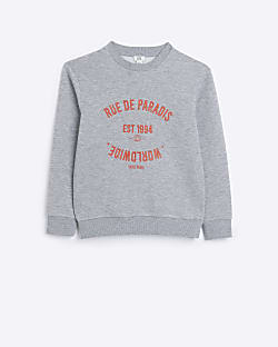 Grey Embroidered Slogan Crew Neck Sweatshirt