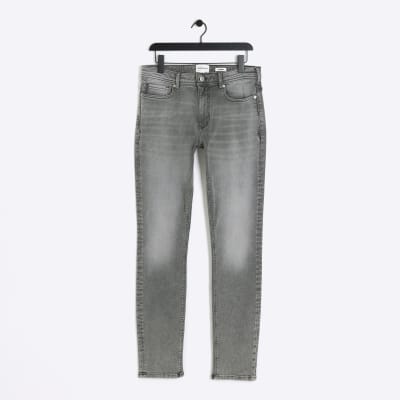 Grey faded skinny fit jeans | River Island