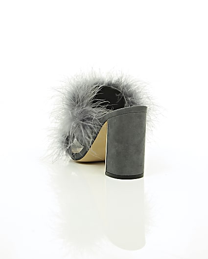 360 degree animation of product Grey faux fur block heel mules frame-17