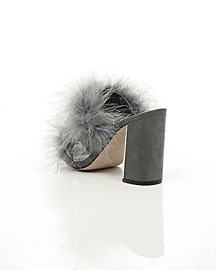 360 degree animation of product Grey faux fur block heel mules frame-18