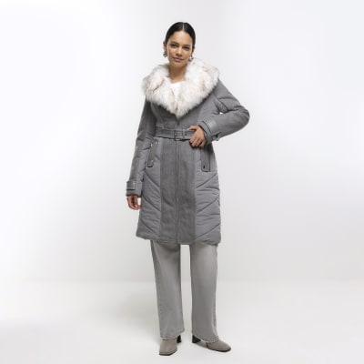 Grey faux fur coat river outlet island