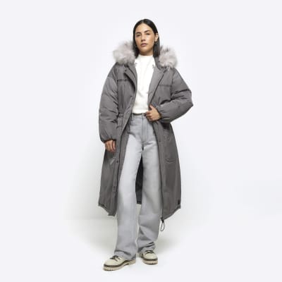 Talisa grey faux fur best sale hooded coat