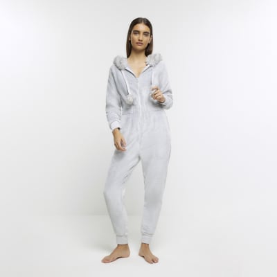 Grey Faux Fur Hooded Onesie River Island 