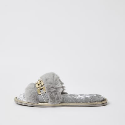 fur open toe slippers