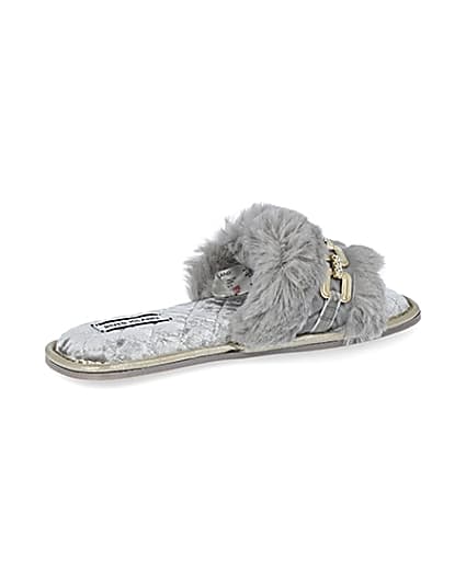 360 degree animation of product Grey faux fur open toe slippers frame-13