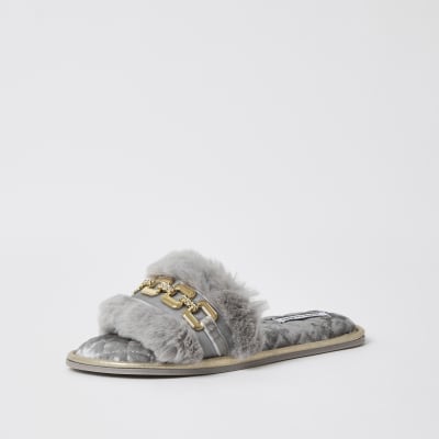 river island fluffy slippers